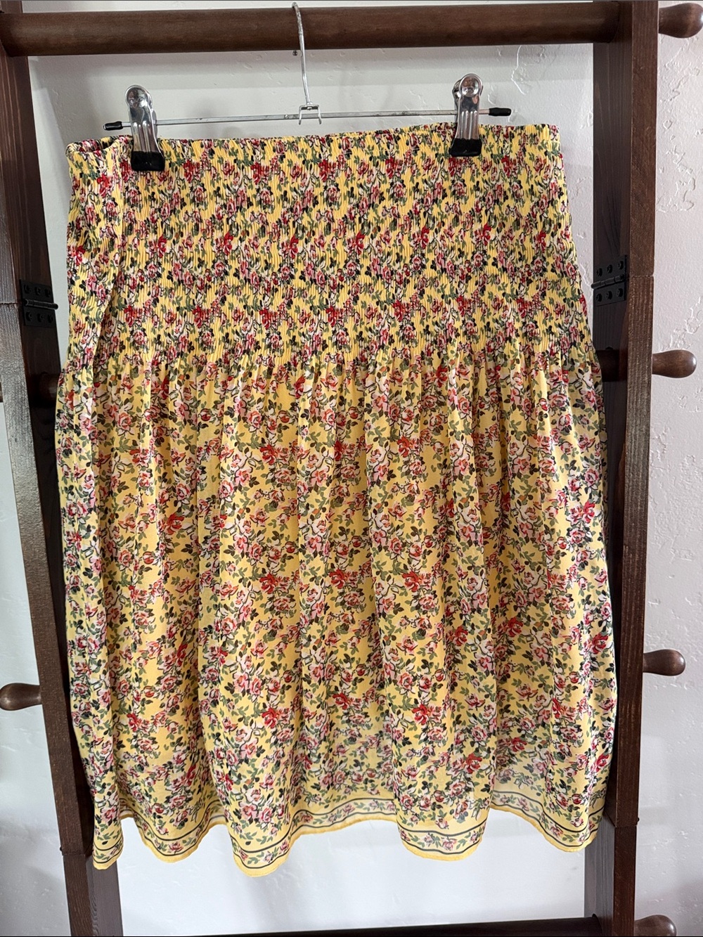 Yellow Floral Smocked Waist Skirt